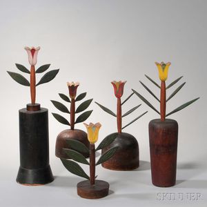 Five Carved Floral Sculptures