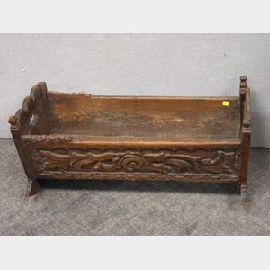 Continental Provincial Carved Wooden Open Cradle.