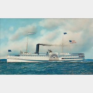 Antonio Nicolo Gasparo Jacobsen (American/Danish, 1850-1921) Portrait of the Joy Line Steamship LARCHMONT.