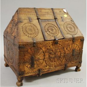Indian Merchant's Iron-bound Carved Hardwood Money Box