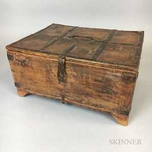 Colonial-style Iron-mounted and Carved Wood Box