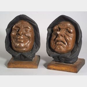 Pair of Late 19th Century Carved and Painted Architectural Wooden Hooded Heads