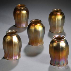 Five Iridescent Art Glass Shades