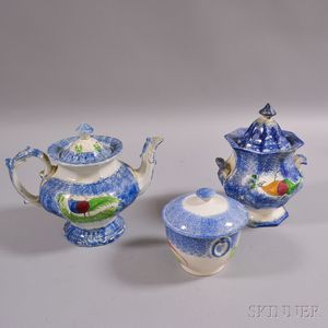Three Pieces of Blue Peafowl-decorated Spatterware