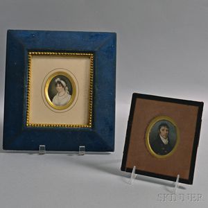 Two Framed Portrait Miniature of a Man and Woman