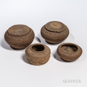Four Western Coiled Basketry Bowls
