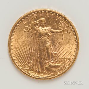 1909 $20 St. Gaudens Double Eagle Gold Coin. 
