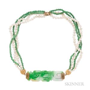 14kt Gold, Jade, and Freshwater Pearl Necklace