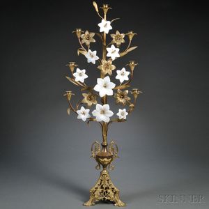 Floriform Bronze and Glass Seven-light Candelabrum