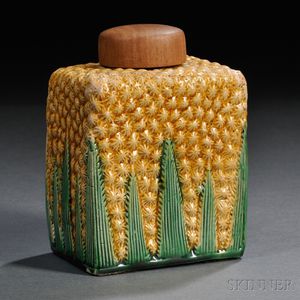 Staffordshire Cream-colored Earthenware Pineapple Tea Canister
