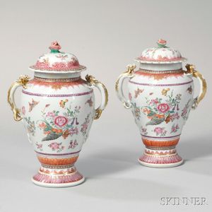 Pair of Export Porcelain Covered Vases