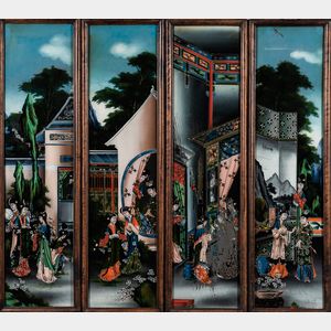 Set of Four Reverse-paintings on Glass