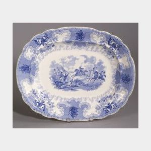 Blue Transfer Decorated Staffordshire &#34;Texian Campaigne&#34; Oval Platter