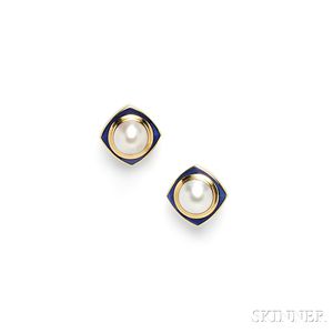 18kt Gold, Mabe Pearl, and Enamel Earclips, Tiffany & Co.