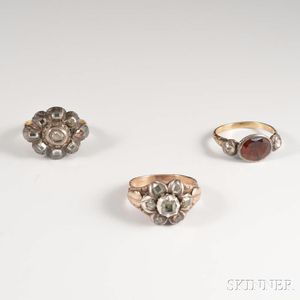 Three Gold and Rose-cut Diamond Rings