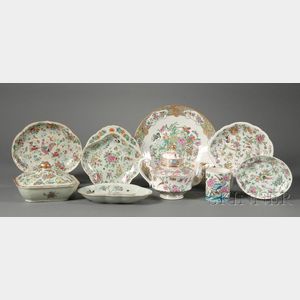 Nine Assorted Chinese Export Porcelain Table Items