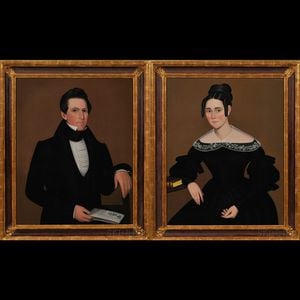 Ammi Phillips (American, 1788-1865) Pair of Portraits of a Young Man and Woman.