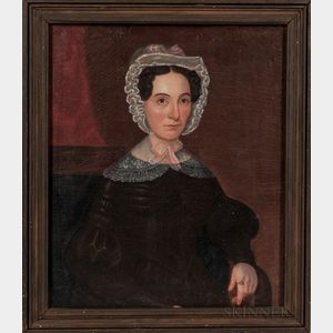 American School, Mid-19th Century Portrait of a Woman in a Brown Dress