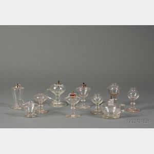 Ten Colorless Blown Glass Sparking Lamps