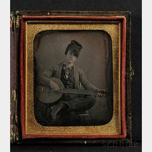 Sixth Plate Daguerreotype Portrait of a Young Man Playing a Banjo