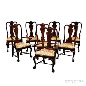 Set of Eight Queen Anne-style Carved Mahogany Chairs