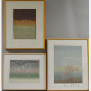 Teri Malo (American, 20th/21st Century) Three Framed Linocuts: October , Anticipating Spring #5