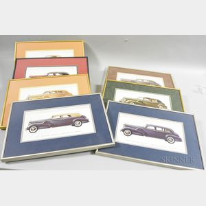 Seven Framed 1938 Cadillac Sixteen Prints