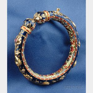 Child's High Karat Gold, Polychrome Enamel, and Diamond Bracelet, India