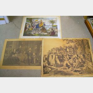 Three Lithographs Depicting Historical American Figures and Events