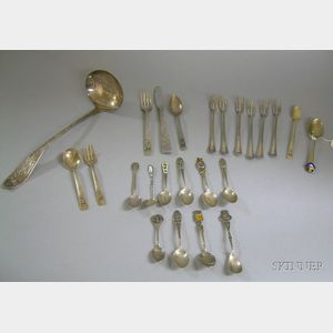 Group of Sterling Silver Souvenir Spoons and Silver Plated Flatware