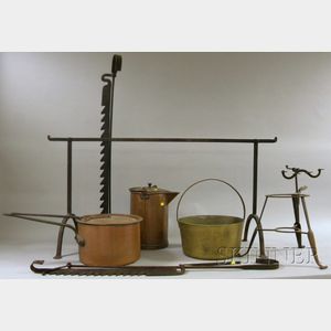 Group of Wrought Iron and Copper Cooking and Hearth Items
