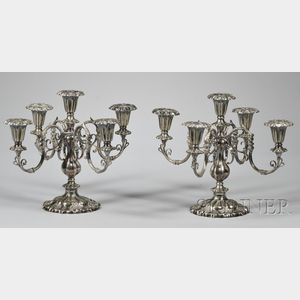 Pair of Gorham Silver-plated Five-light Candelabra
