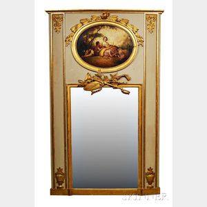 French Carved and Painted Trumeau Mirror