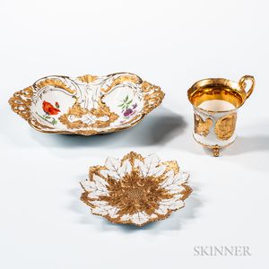 Three Meissen Porcelain Gold-decorated Tableware Items