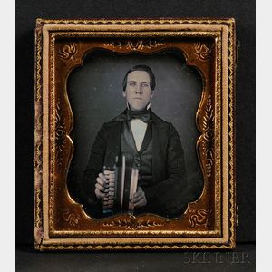 Sixth Plate Daguerreotype Portrait of a Young Man with an Accordion