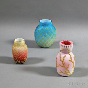 Three Coraline Satin Glass Vases