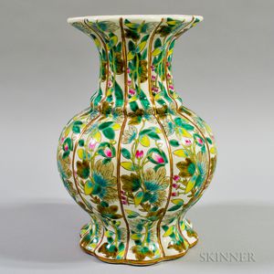 Chinese Floral- and Gilt-decorated Urn-form Ceramic Vase