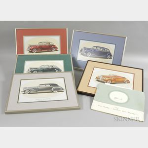 Five Framed 1941 Packard Automobile Prints and a Catalog