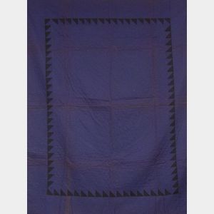 Amish Blue Sawtooth Pattern Pieced Cotton Quilt