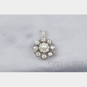 Platinum, Cultured Pearl, and Diamond Pendant Brooch