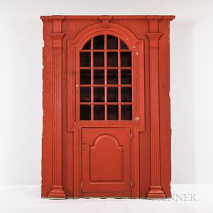 Large Red-painted Carved Corner Cupboard