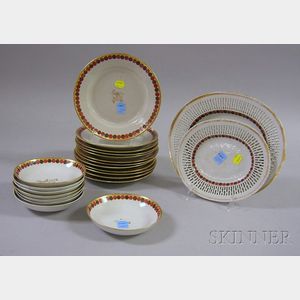 Twenty-two Pieces of Chinese Export Porcelain Gilt and Sepia Dot Border Tableware