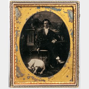 Half-plate Tintype Depicting a Man with a Dog