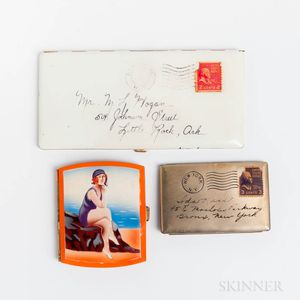 Two Vintage Enameled Cigarette Cases and a Vintage Personalized Letter Compact