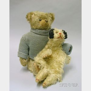 Shaggy Blonde Mohair Teddy Bear and a Dog Puppet