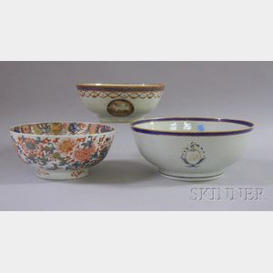 Three Large Chinese Export Porcelain Footed Bowls
