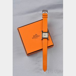 Stainless Steel "H-our" Wristwatch, Hermes