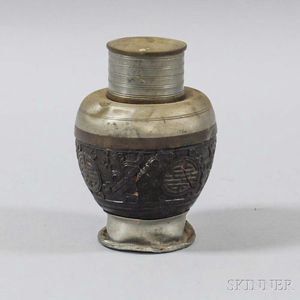 Chinese Pewter and Lacquer Tea Caddy