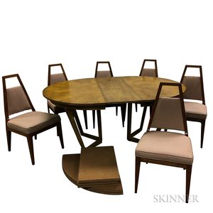 Dining Table with Three Leaves and Six Chairs