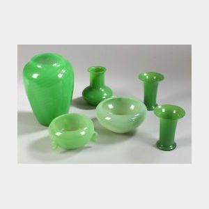 Six Pieces of Green Art Glass